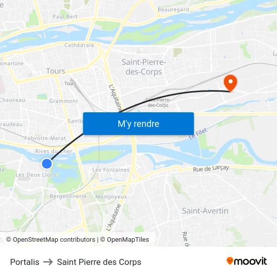 Portalis to Saint Pierre des Corps map