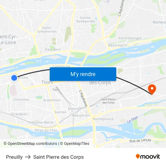 Preuilly to Saint Pierre des Corps map