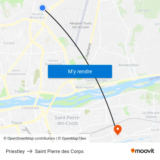Priestley to Saint Pierre des Corps map