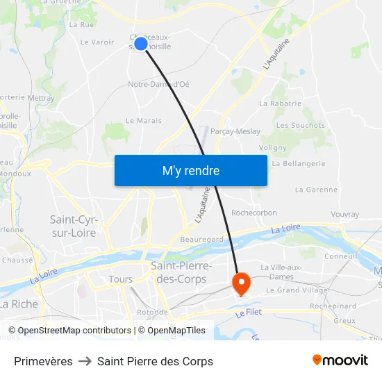 Primevères to Saint Pierre des Corps map
