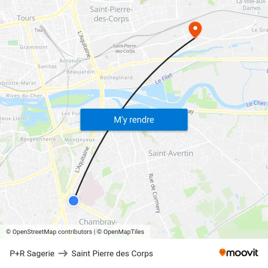 P+R Sagerie to Saint Pierre des Corps map