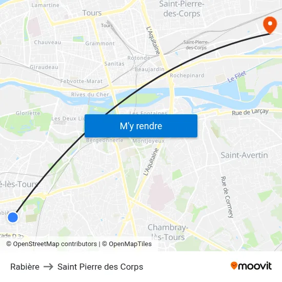 Rabière to Saint Pierre des Corps map