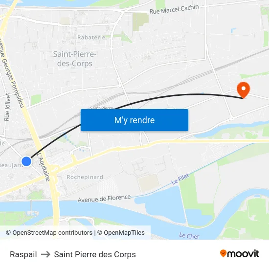 Raspail to Saint Pierre des Corps map