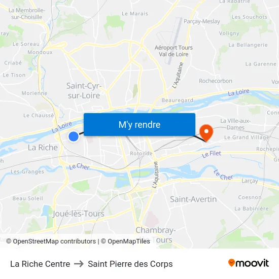 La Riche Centre to Saint Pierre des Corps map