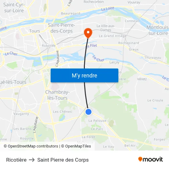 Ricotière to Saint Pierre des Corps map