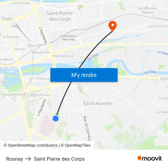 Rosnay to Saint Pierre des Corps map