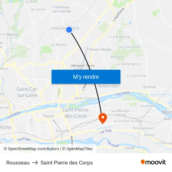 Rousseau to Saint Pierre des Corps map