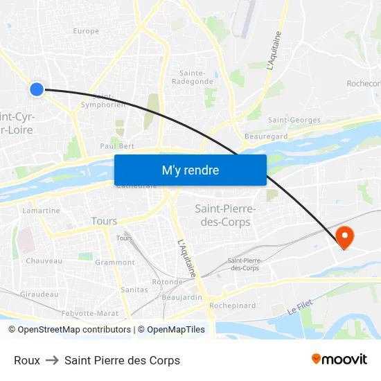 Roux to Saint Pierre des Corps map