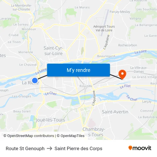 Route St Genouph to Saint Pierre des Corps map