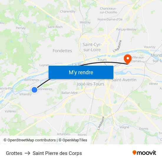 Grottes to Saint Pierre des Corps map