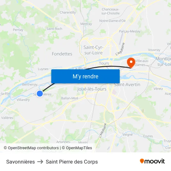 Savonnières to Saint Pierre des Corps map