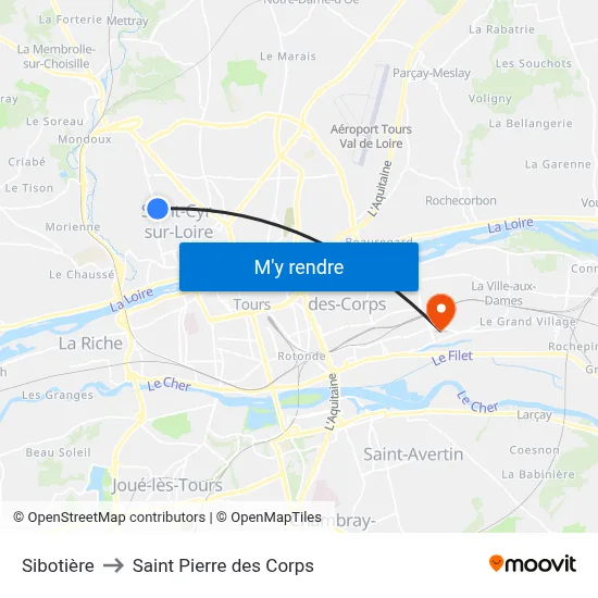 Sibotière to Saint Pierre des Corps map