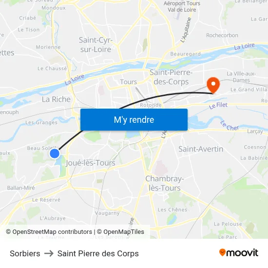 Sorbiers to Saint Pierre des Corps map