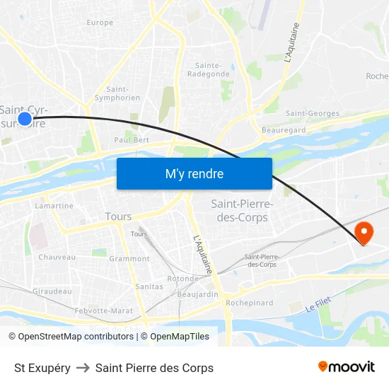 St Exupéry to Saint Pierre des Corps map