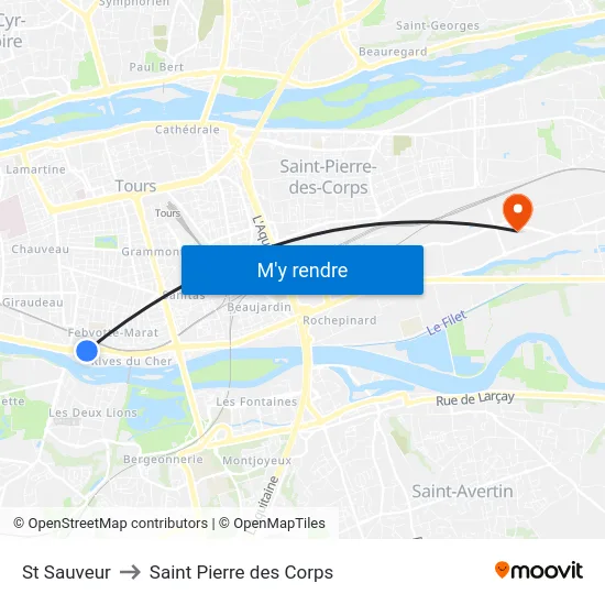 St Sauveur to Saint Pierre des Corps map