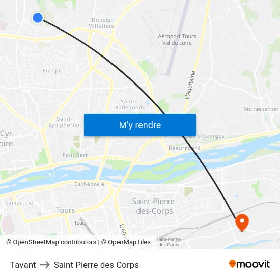 Tavant to Saint Pierre des Corps map