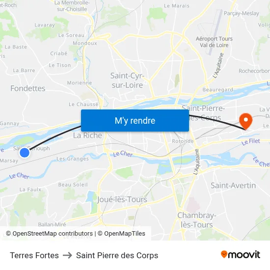 Terres Fortes to Saint Pierre des Corps map