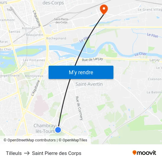 Tilleuls to Saint Pierre des Corps map