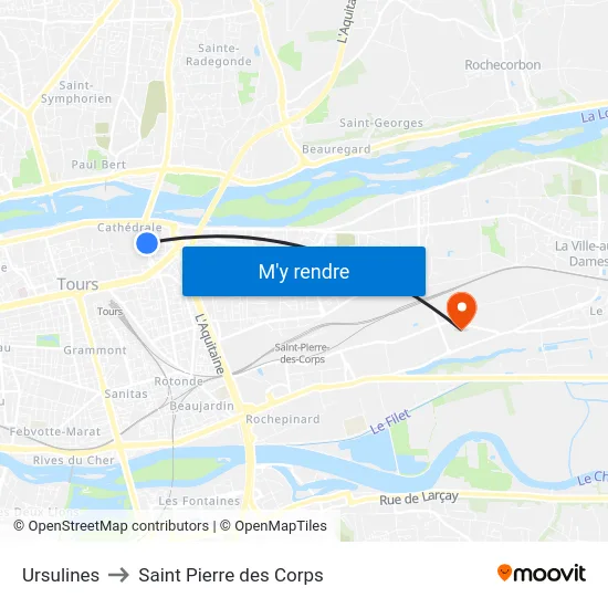 Ursulines to Saint Pierre des Corps map