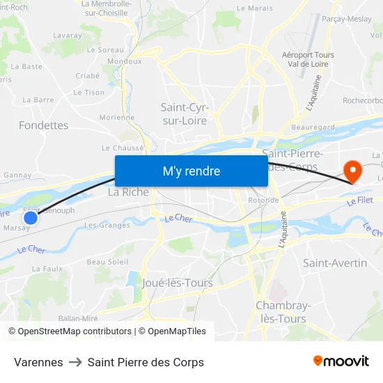 Varennes to Saint Pierre des Corps map