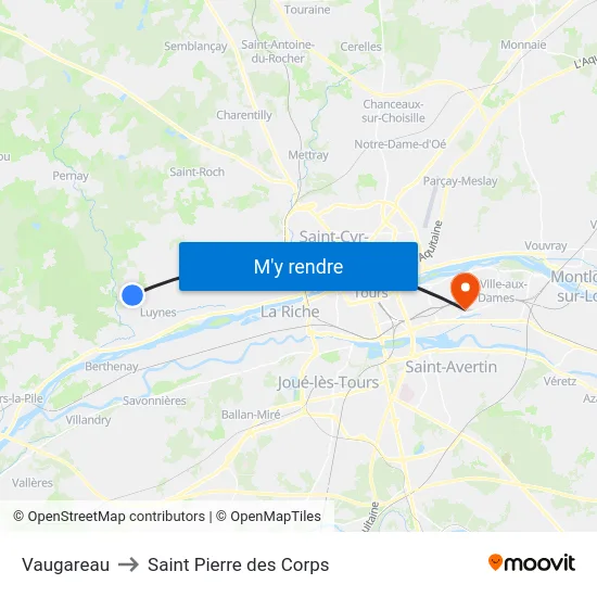 Vaugareau to Saint Pierre des Corps map