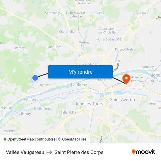 Vallée Vaugareau to Saint Pierre des Corps map