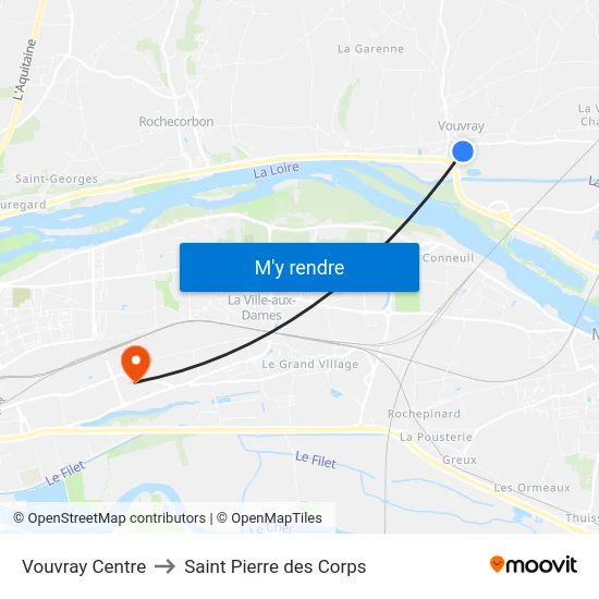 Vouvray Centre to Saint Pierre des Corps map