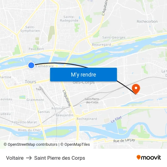 Voltaire to Saint Pierre des Corps map