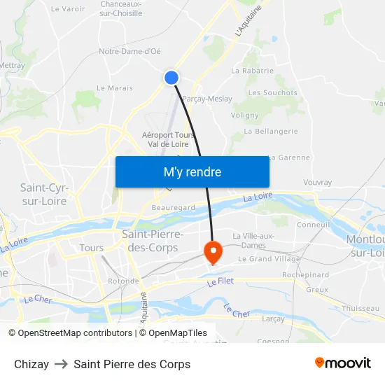 Chizay to Saint Pierre des Corps map