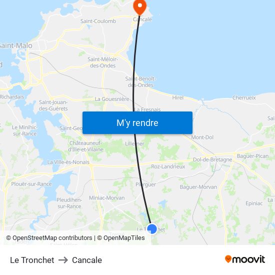 Le Tronchet to Cancale map