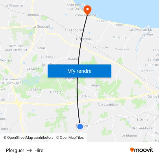 Plerguer to Hirel map