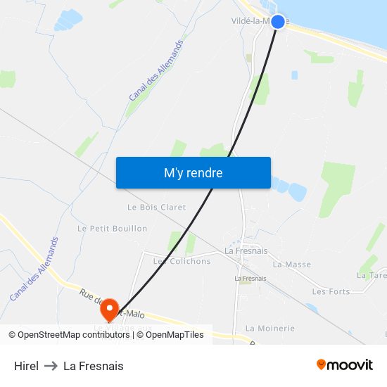 Hirel to La Fresnais map
