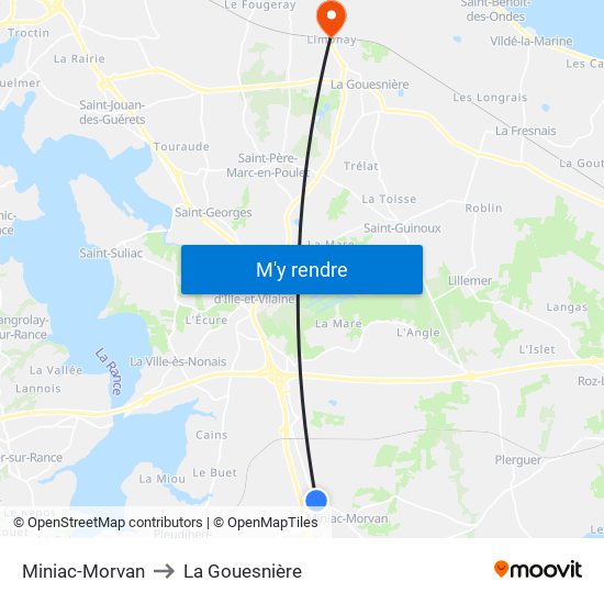 Miniac-Morvan to La Gouesnière map