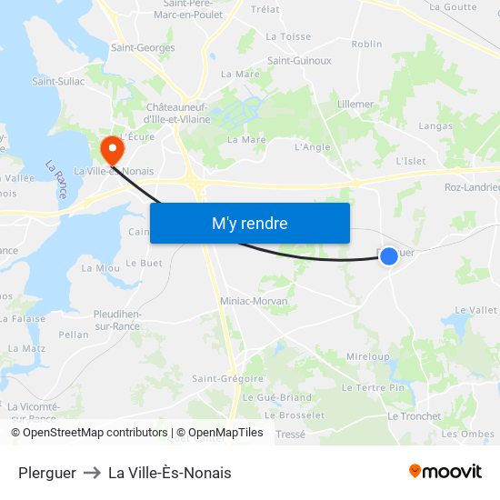 Plerguer to La Ville-Ès-Nonais map