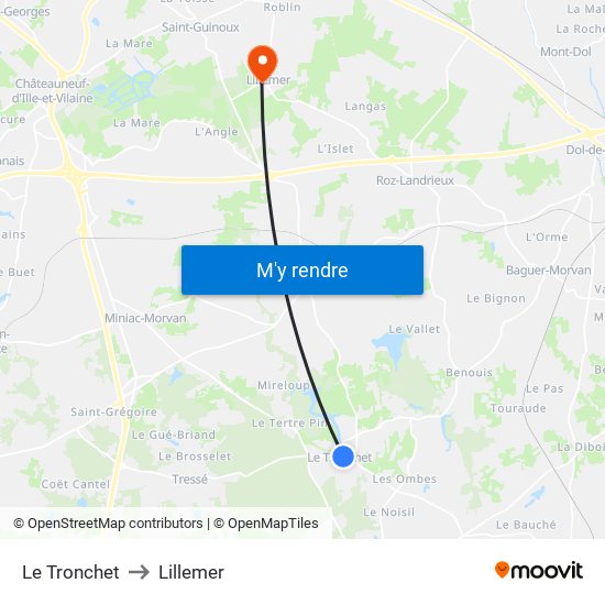 Le Tronchet to Lillemer map