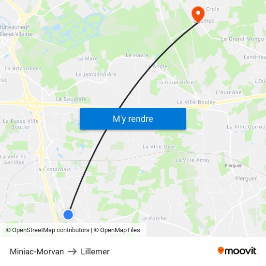 Miniac-Morvan to Lillemer map