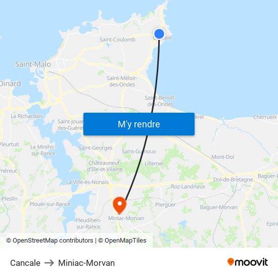 Cancale to Miniac-Morvan map