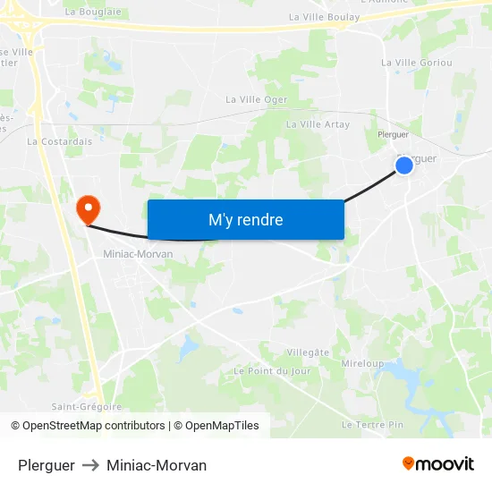 Plerguer to Miniac-Morvan map
