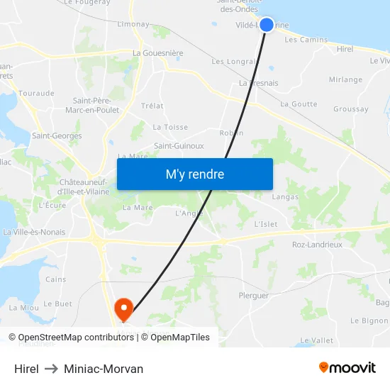 Hirel to Miniac-Morvan map