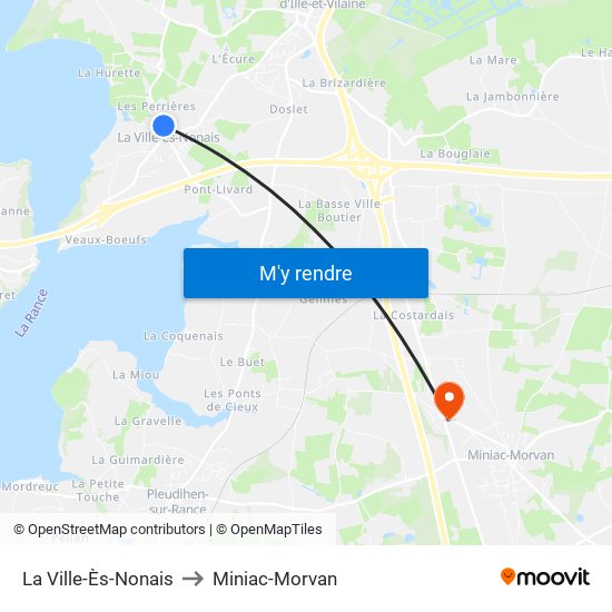La Ville-Ès-Nonais to Miniac-Morvan map