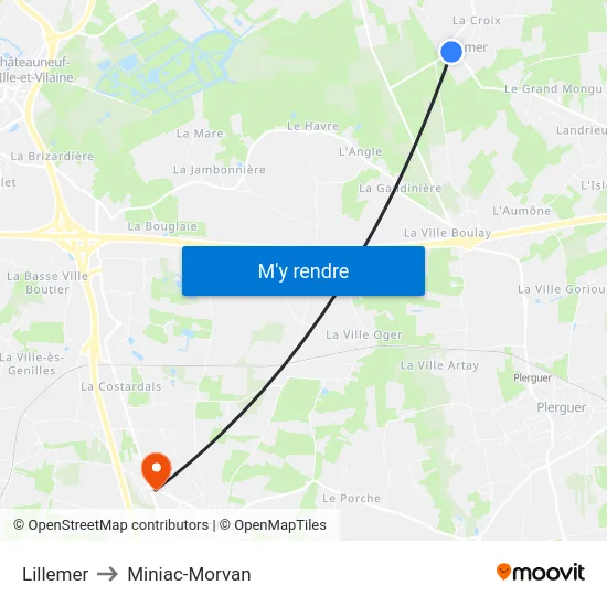 Lillemer to Miniac-Morvan map