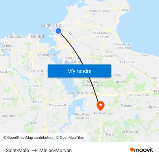 Saint-Malo to Miniac-Morvan map