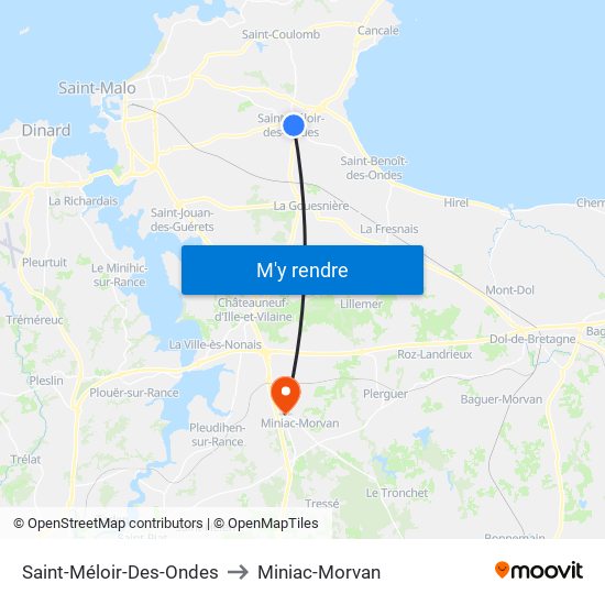 Saint-Méloir-Des-Ondes to Miniac-Morvan map