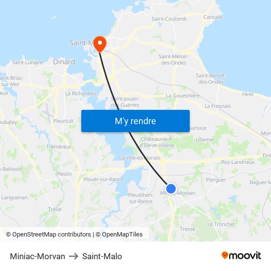 Miniac-Morvan to Saint-Malo map