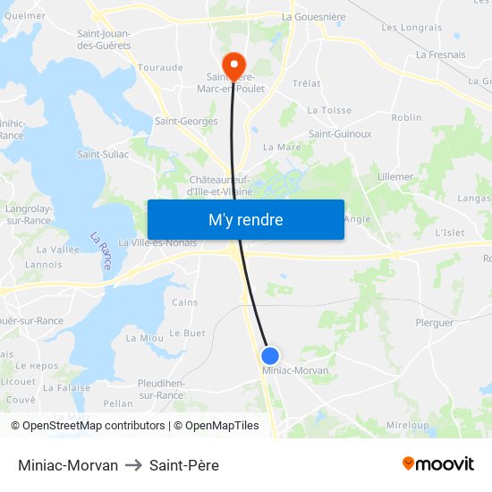 Miniac-Morvan to Saint-Père map