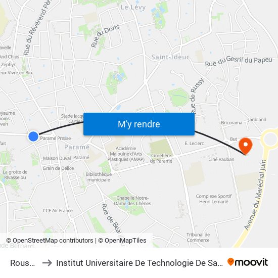 Rousses to Institut Universitaire De Technologie De Saint-Malo map