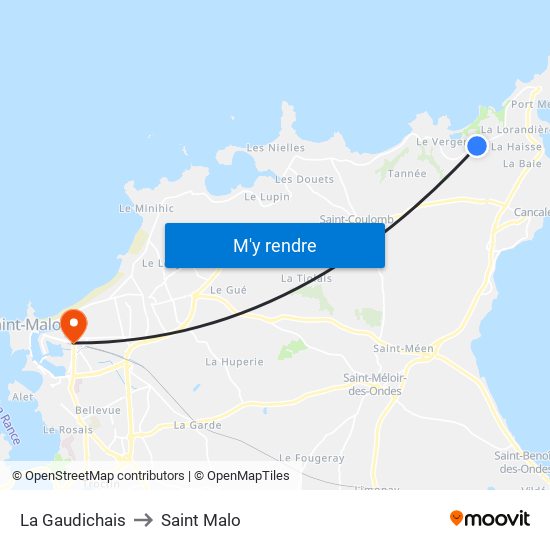 La Gaudichais to Saint Malo map