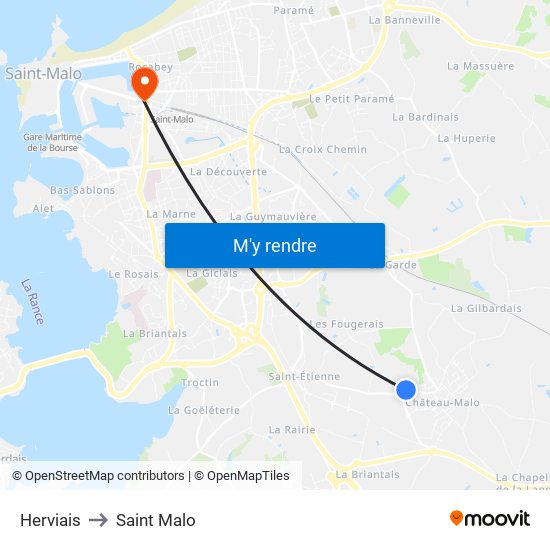 Herviais to Saint Malo map