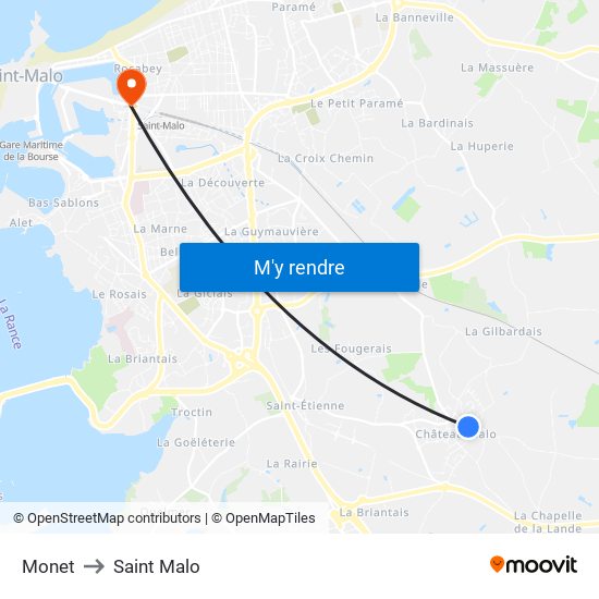 Monet to Saint Malo map