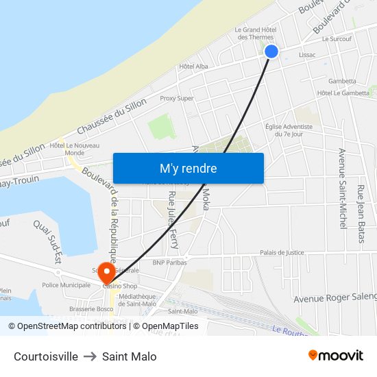 Courtoisville to Saint Malo map